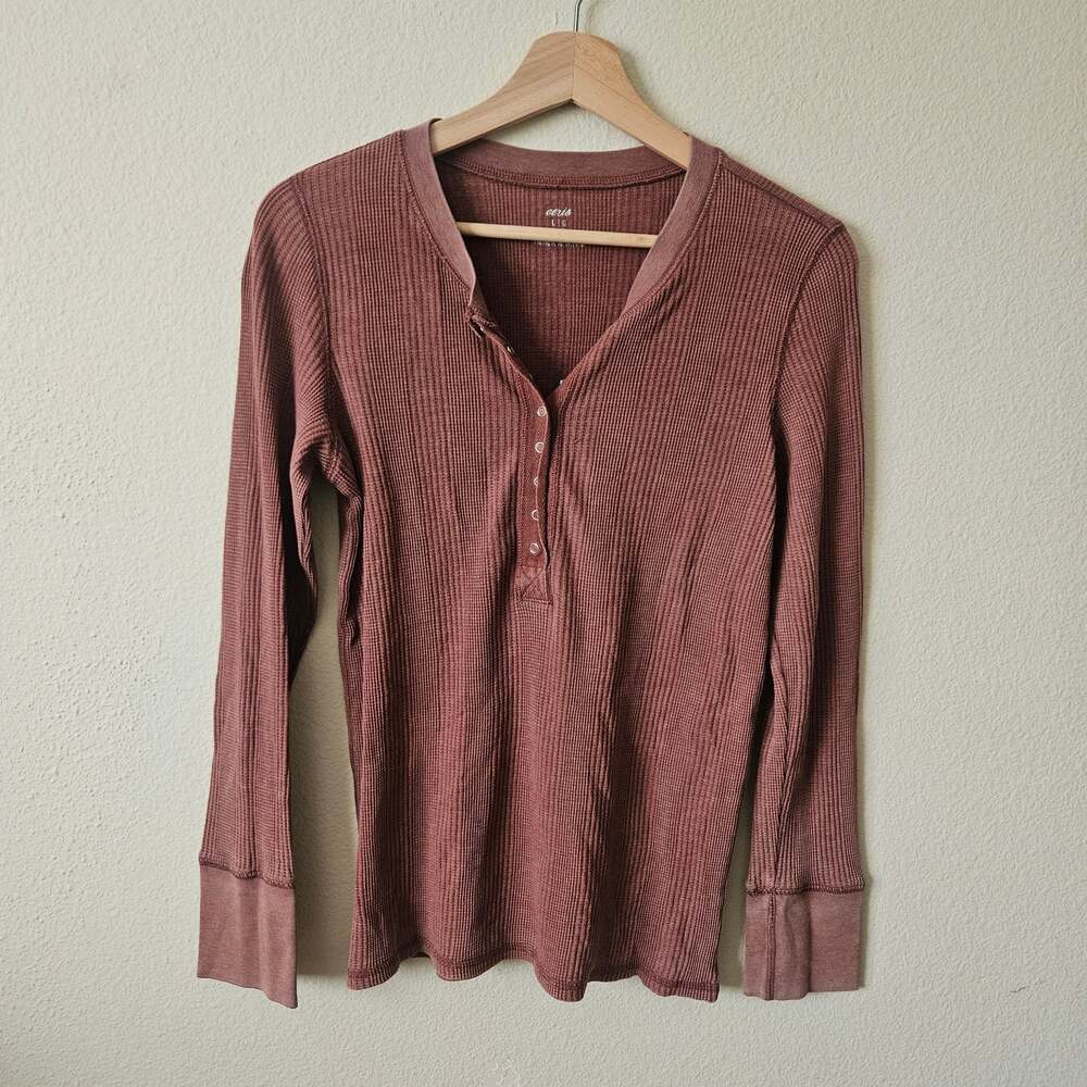 Aerie Waffle Rib Long Sleeve Henley T-Shirt Large